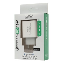 Cargador Rápido ROCA 18W USB QC3.0 USB C/PD Sin Cable
